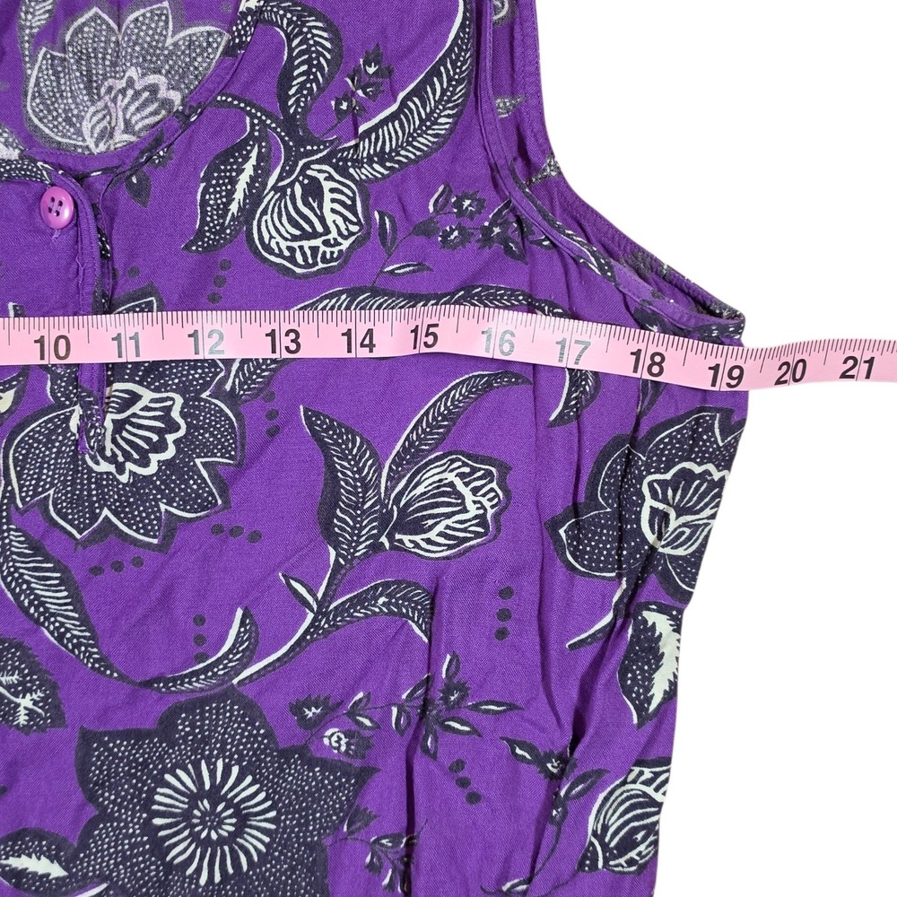 Vtg Bryn Connelly Purple Floral Batik Rayon Lagenlook Sleeveless Midi Dress Lg - Picture 3 of 5